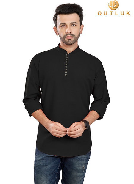 Black Colour Outluk 56 Function Wear Heavy Pure Cotton Short Kurta Collection 56008